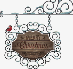 灰色鸟创意圣诞铁艺海报矢量图高清图片