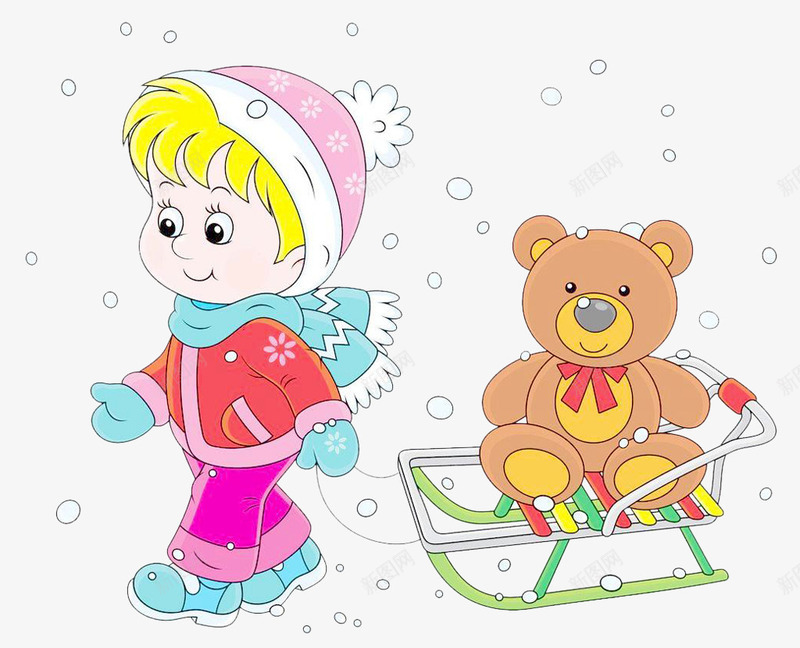 小孩与小熊png免抠素材_新图网 https://ixintu.com 冬天 小孩 小熊 雪橇