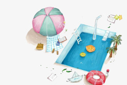 韩版插画简约时尚风夏天游泳池手机壁纸高清图片
