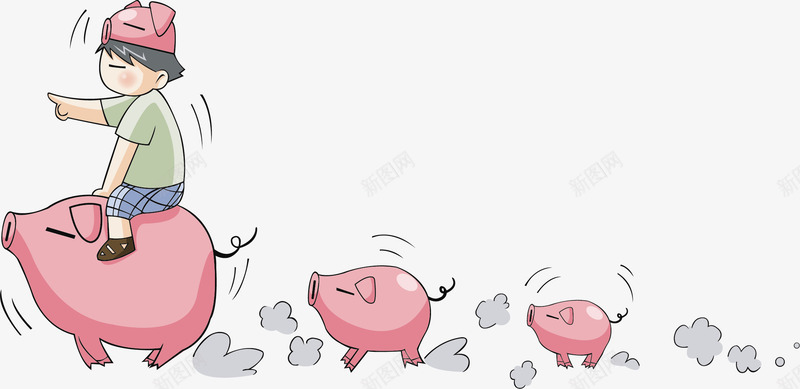 骑猪的男孩矢量图ai免抠素材_新图网 https://ixintu.com 动物 卡通手绘 可爱 小猪 水彩 男孩 粉色 矢量图