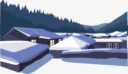 冬日雪景房子矢量图素材