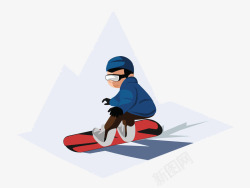 卡通滑雪鞋男孩在雪上滑行高清图片