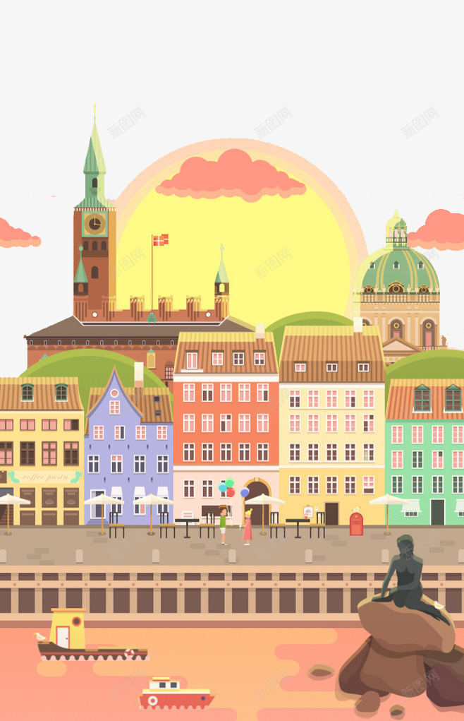 世界旅游日png免抠素材_新图网 https://ixintu.com 丹麦 卡通 哥本哈根 城市 平扁图形 建筑