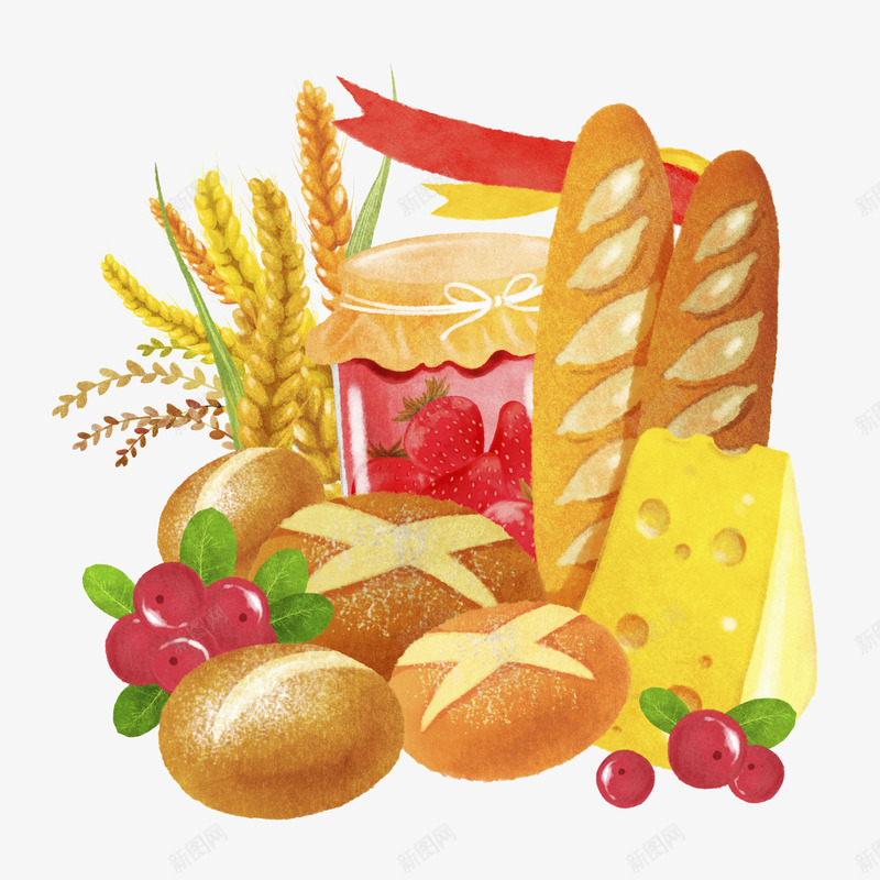 草莓酱面包png免抠素材_新图网 https://ixintu.com 全麦面包 小麦 法式面包棍 浆果 芝士奶酪 蓝莓酱 蛋糕