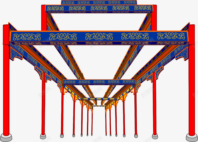北京颐和园的长廊柱子png免抠素材_新图网 https://ixintu.com 卡通 清朝建筑 装饰 长廊