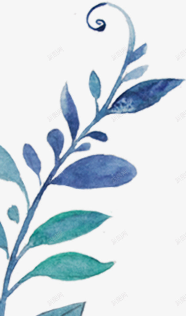 蓝色春季水彩植物树叶png免抠素材_新图网 https://ixintu.com 春季 树叶 植物 水彩 蓝色