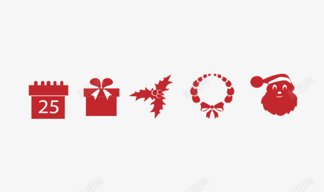 圣诞节红色礼物花环老人头剪影图标图标