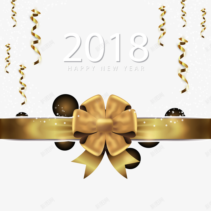 2018年金色蝴蝶结丝带贺卡png_新图网 https://ixintu.com 卡通蝴蝶结 背景装饰 金色丝带 金色蝴蝶结