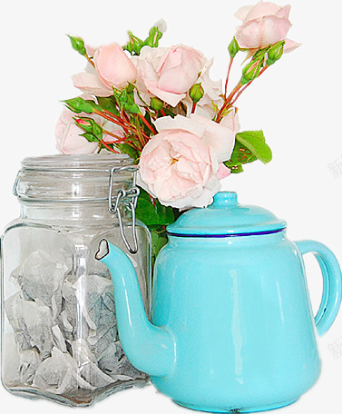 珐琅茶壶和玫瑰png免抠素材_新图网 https://ixintu.com 意境美 粉色 茶杯 鲜花