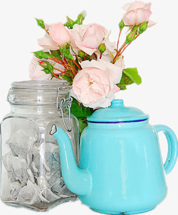 珐琅茶壶和玫瑰素材