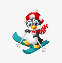 熘冰比赛可爱企鹅冬季滑雪高清图片