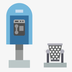 公共设施蓝色电话亭垃圾桶高清图片