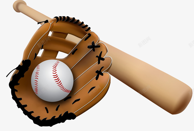 棒球三件套png免抠素材_新图网 https://ixintu.com 木质棒球棍 棒球三件套 浅色棒球手套 白色棒球 运动器材