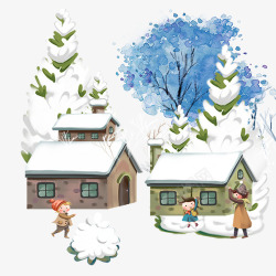 冬季卡通手绘雪景素材