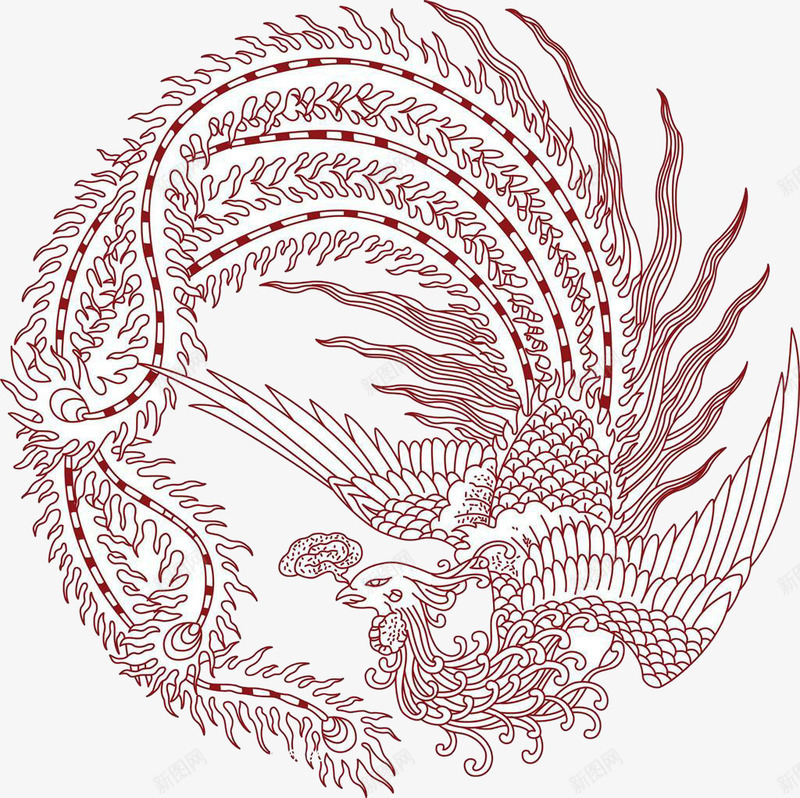 深红色凤凰png免抠素材_新图网 https://ixintu.com 凤凰 凤凰花 凤凰花儿 凤图案 图案 手绘凤凰 插画 花纹