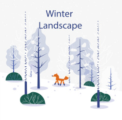 下雪中的女人下雪的树林中的狐狸矢量图高清图片