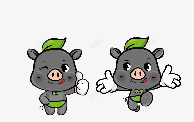 两只黑色的小猪png免抠素材_新图网 https://ixintu.com 三只小猪 卡通 叶子 小猪 黑色
