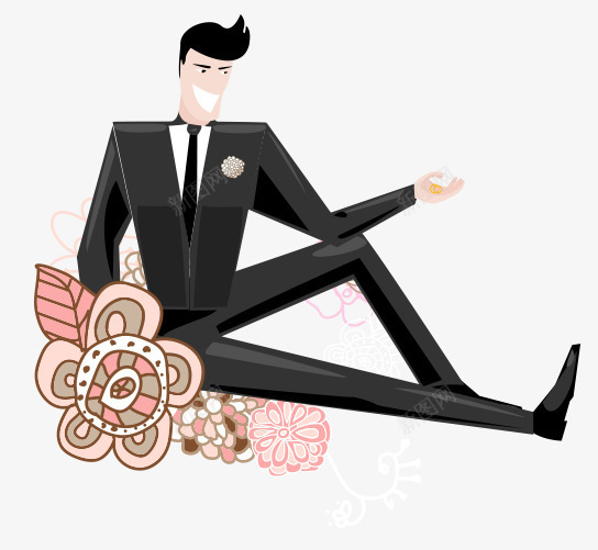 穿黑色西装的新郎png免抠素材_新图网 https://ixintu.com 婚庆元素 婚礼 穿黑色西装的新郎 花朵