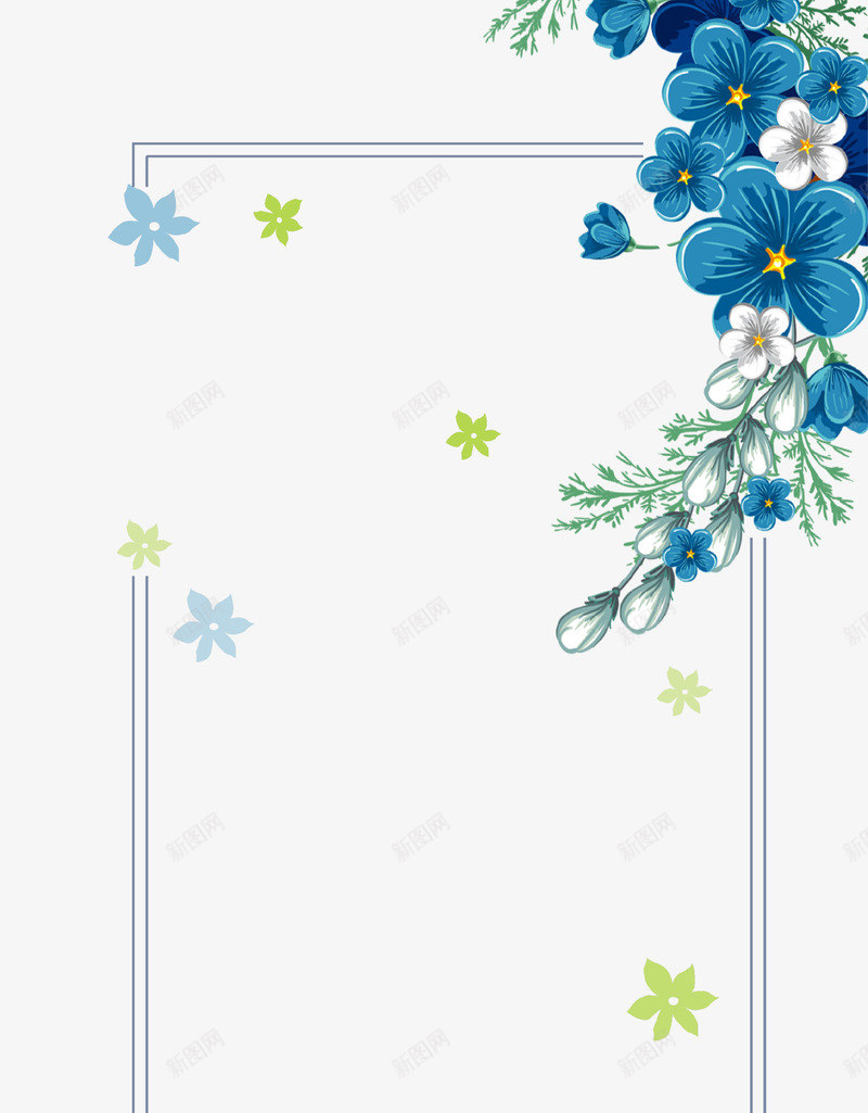 蓝色清新花瓣边框png免抠素材_新图网 https://ixintu.com 三月 四月 春天 清新 花朵 花瓣 蓝色 边框