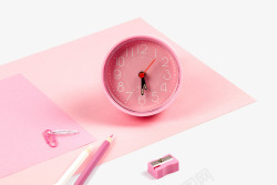 办公创作粉色闹钟设钟元素高清图片