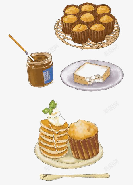 卡通烘焙美食png免抠素材_新图网 https://ixintu.com 卡通 吐司 手绘 插画 烘焙 纸杯蛋糕 美食