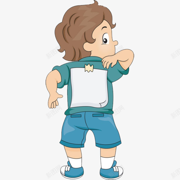 贴着白纸的男孩png免抠素材_新图网 https://ixintu.com 卡通 可爱的 小男孩 小男孩背影 手绘 白色的 简笔 背影 蓝色的