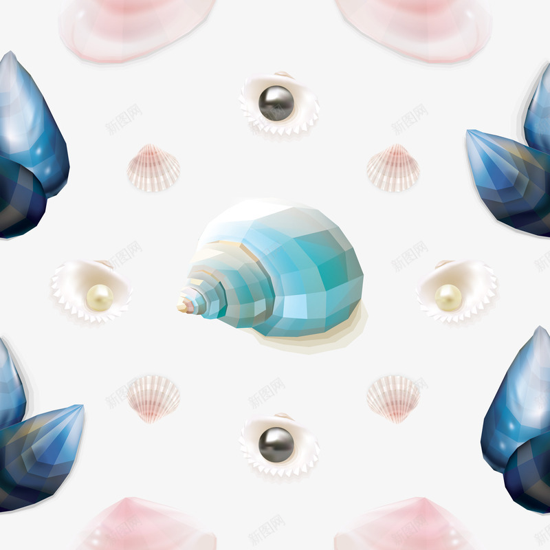 蓝色的贝壳png免抠素材_新图网 https://ixintu.com 圆形 手绘 海螺 深蓝色的 珍珠 白色的 简图 贝壳