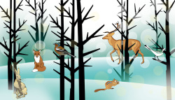 冬季树林里的动物矢量图素材
