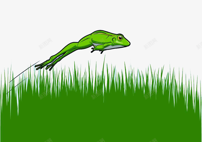 绿色草地上跳跃的捕食小青蛙png免抠素材_新图网 https://ixintu.com 卡通插画 小动物 小青蛙 手绘青蛙 绿色草地 绿色青蛙 跳跃的小青蛙