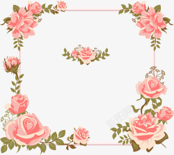 蔷薇花装饰情人节卡片手绘粉色玫瑰花边框高清图片