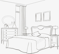 手绘大床手绘卧室矢量图高清图片