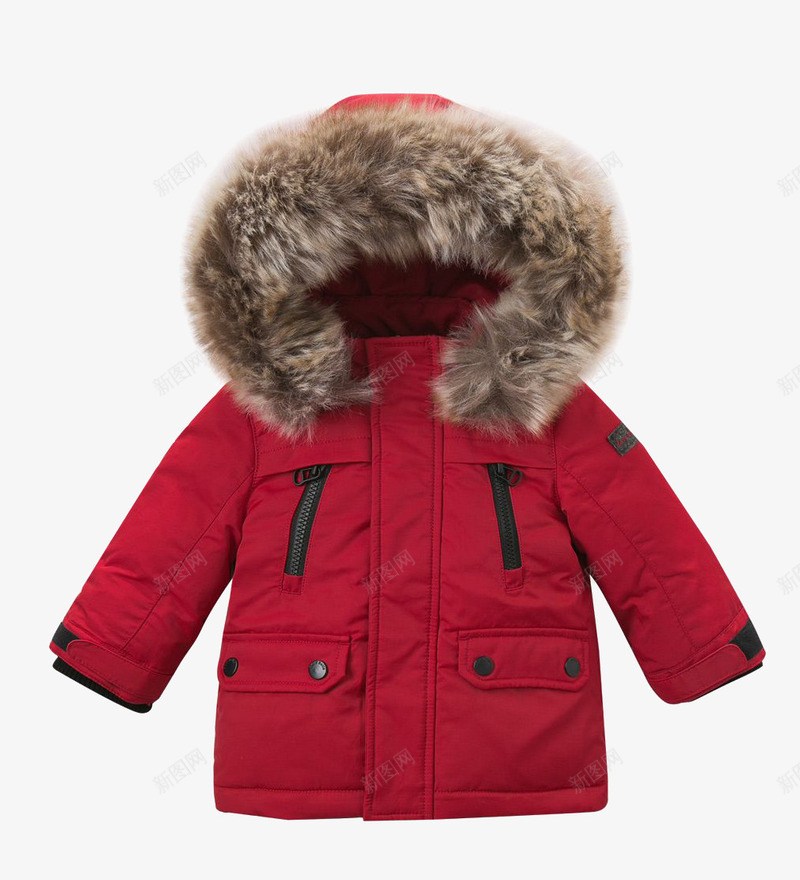 儿童外套png免抠素材_新图网 https://ixintu.com 产品实物 保暖 女童 毛领连帽 红色 长袖