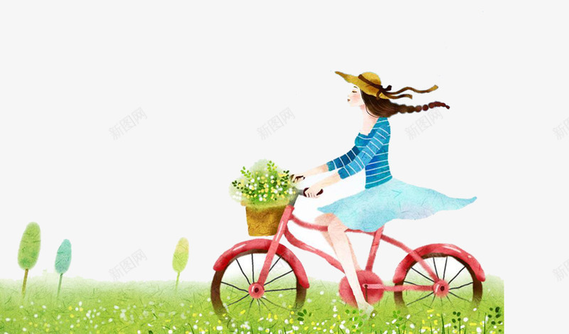 春游png免抠素材_新图网 https://ixintu.com 春游 绿色草地 骑车