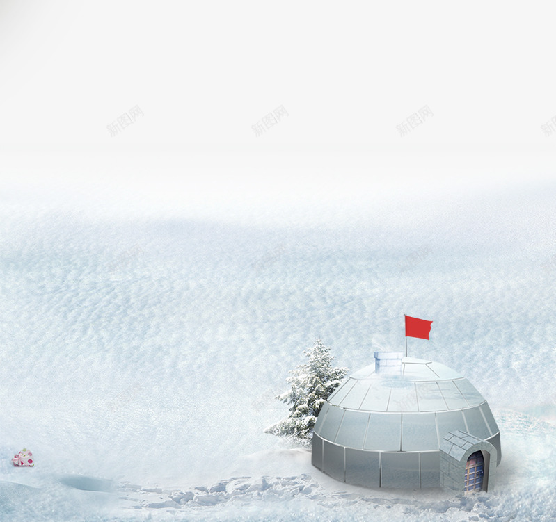 雪地上的蒙古包png免抠素材_新图网 https://ixintu.com 下雪 冬天 卡通 寒冷 房子 景色 白色 红旗 红色 结冰 蒙古包 雪景 雪花
