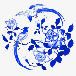 蓝色花朵牡丹花蓝色鸟素材