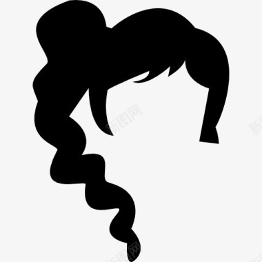 女性深色长发形状的少年风格图标图标