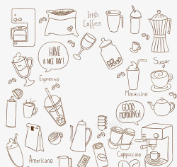 璞呜姳楗手绘咖啡咖啡豆高清图片