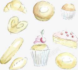 奶油面包圈手绘焙烤甜品高清图片