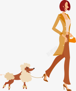 两个时髦女人牵着贵宾狗走路的时髦女人高清图片