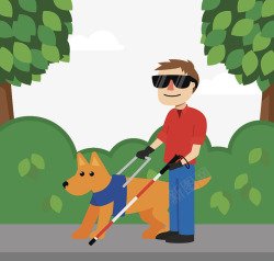 卡通盲人扁平插图导盲犬与盲人高清图片