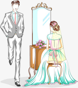 婚宴海报七夕情人节新郎新娘手绘高清图片