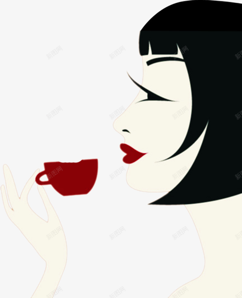 时尚喝咖啡美女手绘png免抠素材_新图网 https://ixintu.com 咖啡 时尚 美女