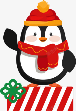 过圣诞节的企鹅圣诞节礼盒可爱企鹅矢量图高清图片