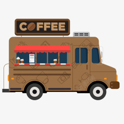 风景插咖啡车卡通风景咖啡快餐车插矢量图高清图片