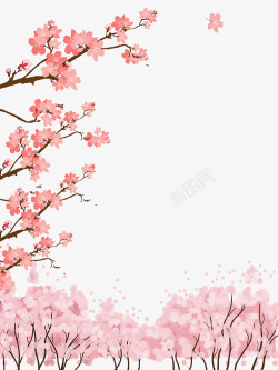 樱花与小草主题春季粉色樱花主题装饰边框高清图片