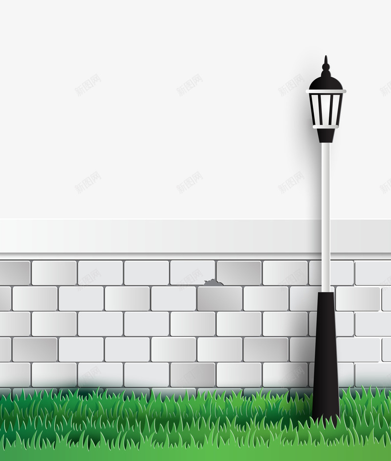 白色的路灯png免抠素材_新图网 https://ixintu.com 地面 墙壁 手绘 水彩路灯 灯 白色 草地 路灯