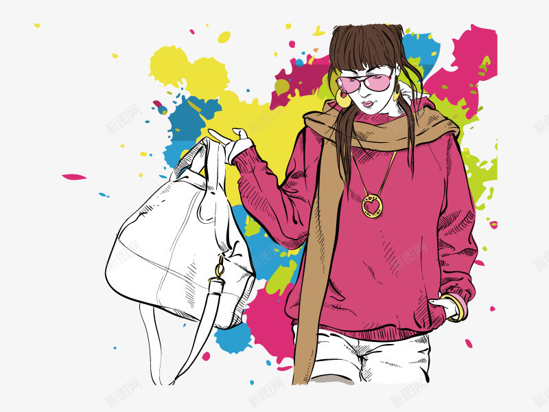 创意涂鸦背景女孩png免抠素材_新图网 https://ixintu.com 涂鸦 背包的女孩 街头涂鸦