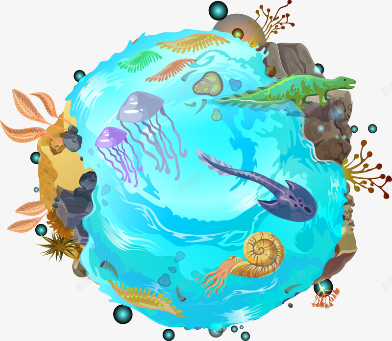 梦幻海洋png免抠素材_新图网 https://ixintu.com 免抠图 卡通简约 彩色底纹 海洋动物 矢量图案 贝壳