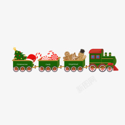 Q版绿色恐龙卡通圣诞火车装饰高清图片