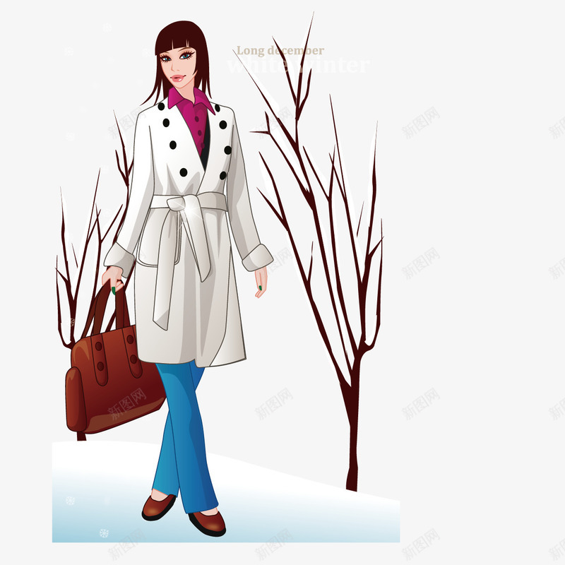 白衣女性png免抠素材_新图网 https://ixintu.com 冬天 女性 挎包 枯枝 白色上衣